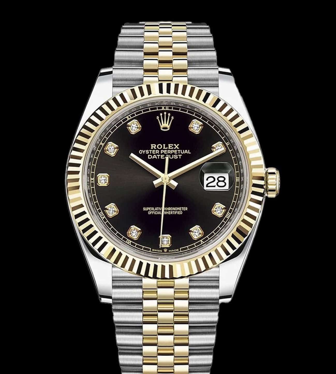 Rolex Réplica Date Just Diamonds/Bicolor 1 rolex datejust diamonds bicolor replica esfera negra jubilee vista frontal