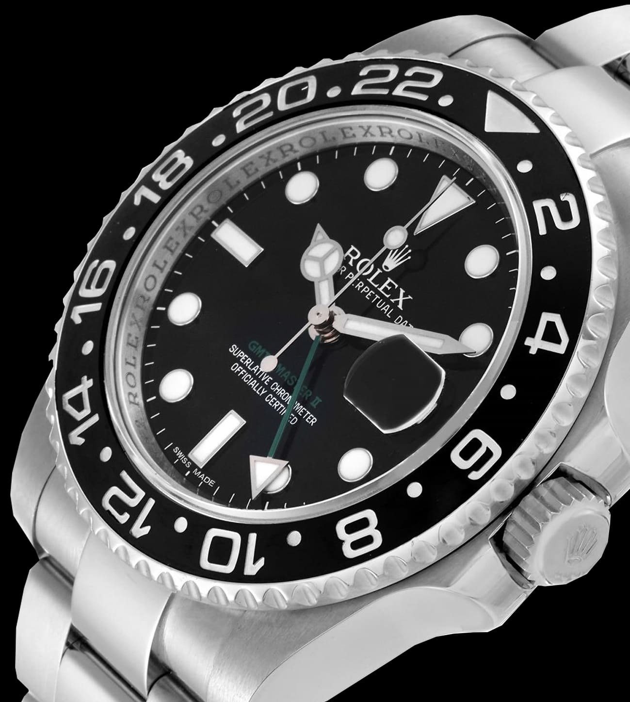 Rolex Réplica GMT Master II Steel Black 40 3 rolex gmt master 2 super clone steel black caja acero 904L corona roscada perfil lateral