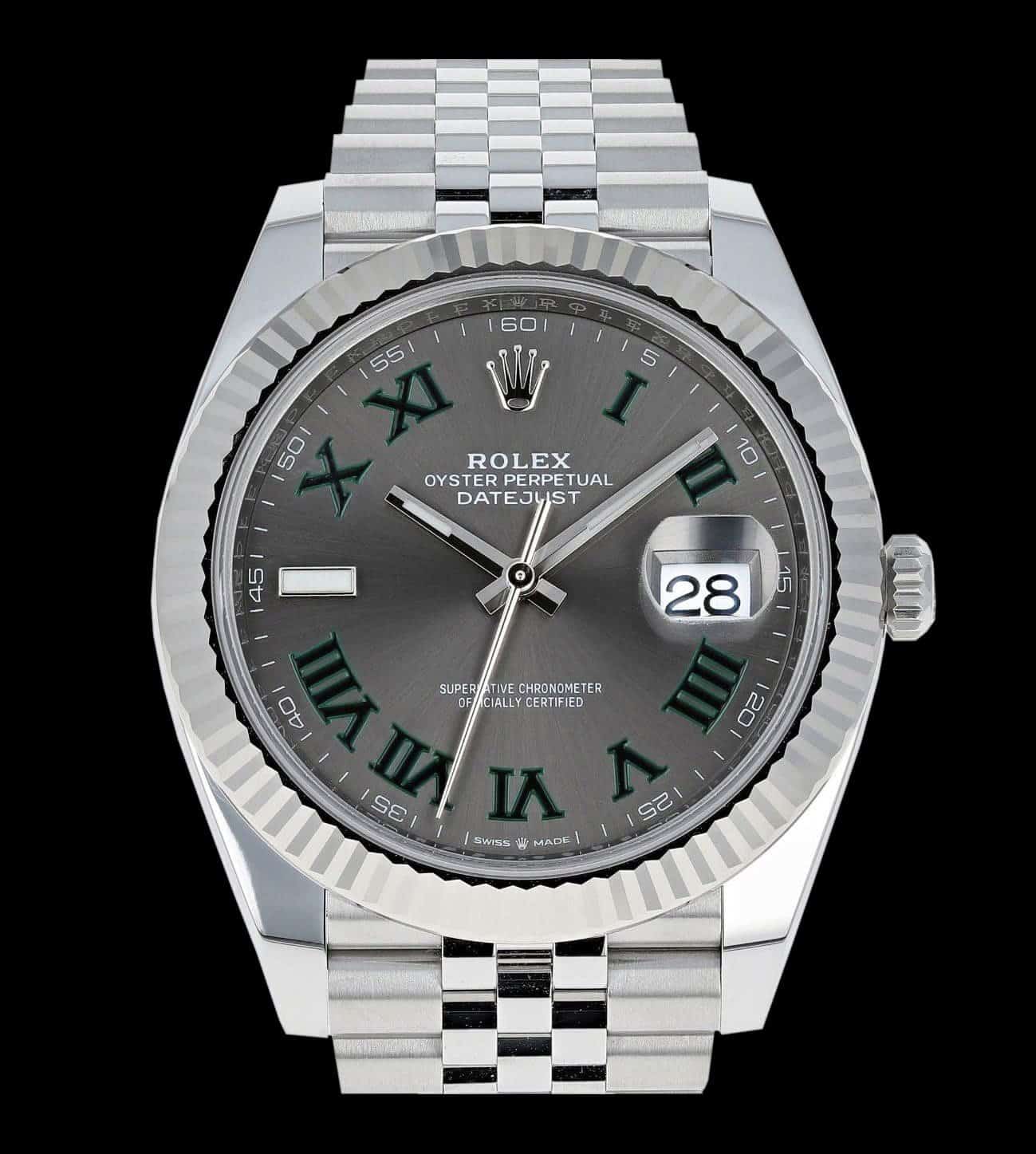 Rolex Réplica Date Just Wimbledon 31 / 36 / 41 1 rolex wimbledon réplica esfera gris romanos verdes vista frontal