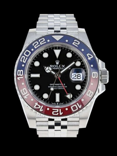 rolex gmt master ii pepsi acero 904L bisel cerachrom rojo azul esfera negra aguja gmt roja replica frontal