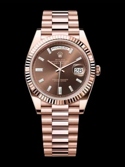 Rolex Day-Date réplica Oro Rosé 18K con esfera marrón