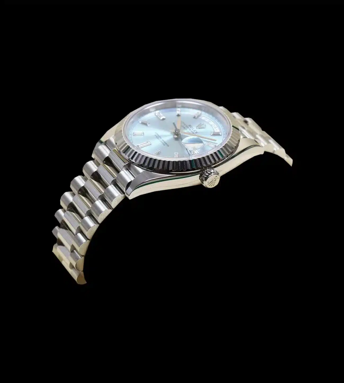 Rolex Réplica Day-Date Ice blue Platinum 2 Rolex replica Day-Date ice blue platinum reloj angulo lateral