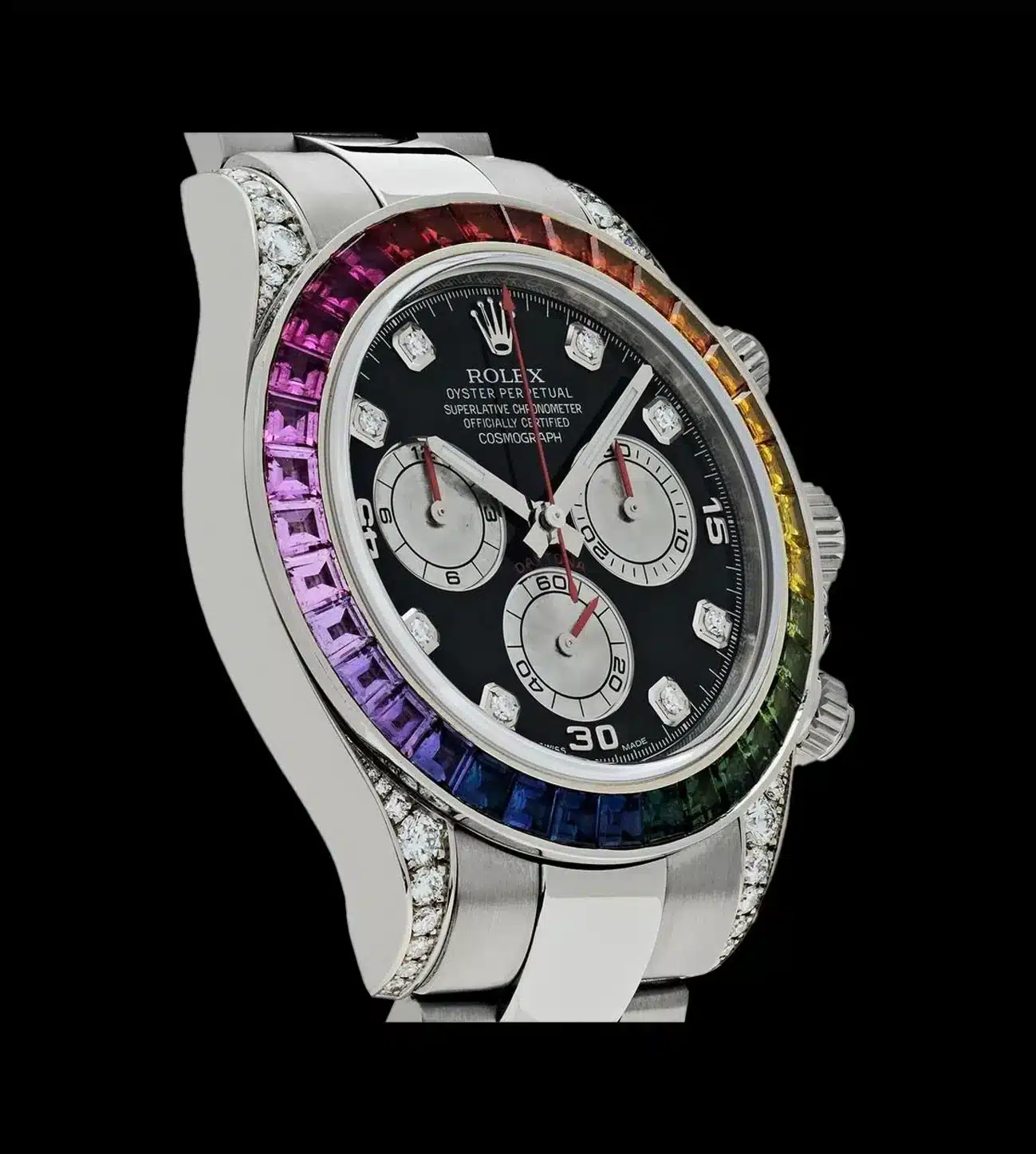 Rolex Replica Daytona Cosmograph Rainbow 3 Reloj réplica lujo rainbow con bisel engastado y perfil en acero