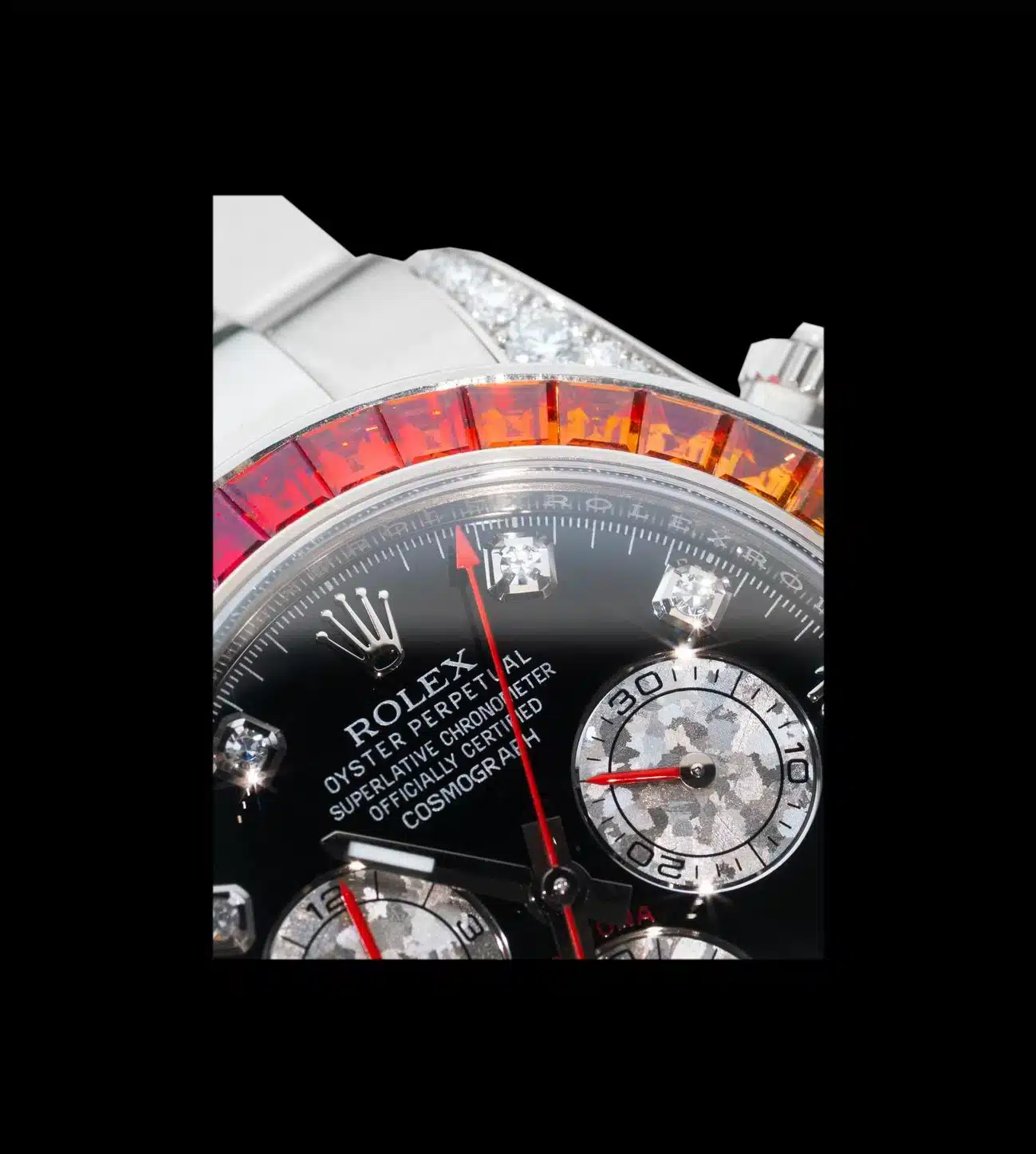 Rolex Replica Daytona Cosmograph Rainbow 5 Detalle de piedras multicolor Rolex Daytona Rainbow réplica