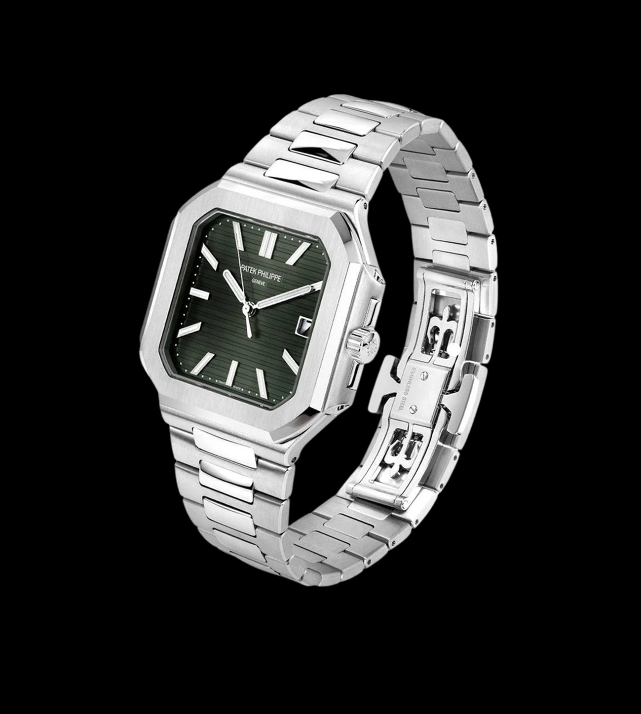 Patek Philippe Replica Cubitus esfera verde 2 patek philippe cubitus verde replica reloj 45mm brazalete acero vista lateral