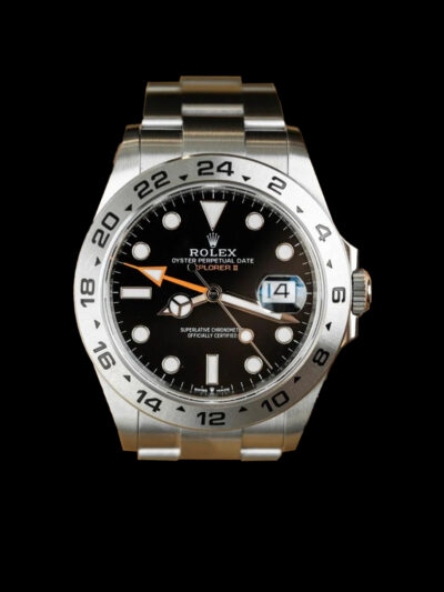 rolex explorer 2 replica frontal esfera negra 42 mm acero