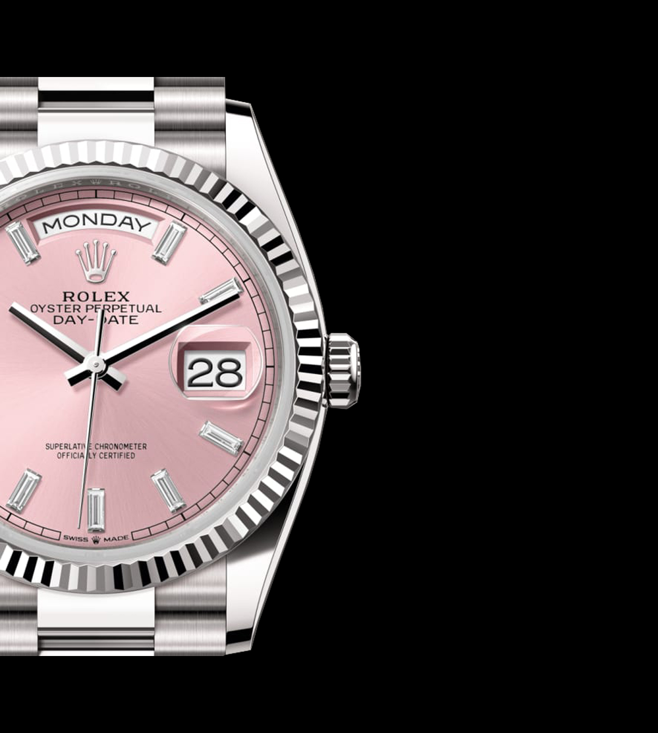 Rolex Réplica Day-Date Rosa Steel 36mm 4 rolex day date replica esfera rosa frontal cristal zafiro president