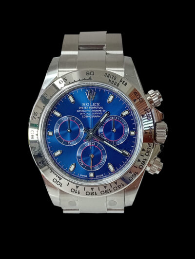 Rolex réplica Daytona new 2025 con esfera azul y caja de acero 40 mm vista frontal
